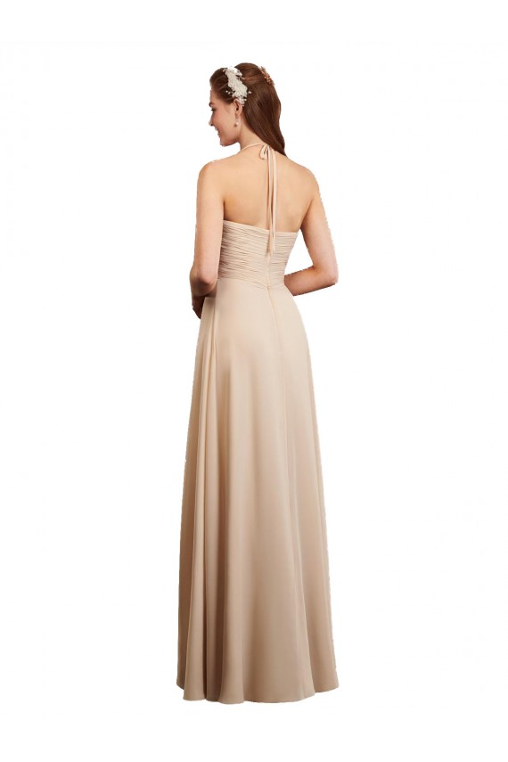 Shop Draped Halter Neck Long Chiffon Bridesmaid Dress with Tie Back Ottawa