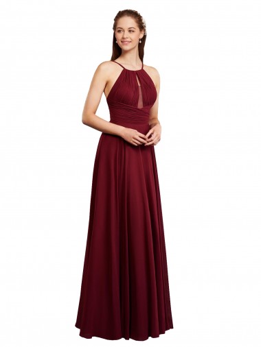 Shop Long A-Line Halter Neck Chiffon Bridesmaid Dress with Draped Bodice Ottawa