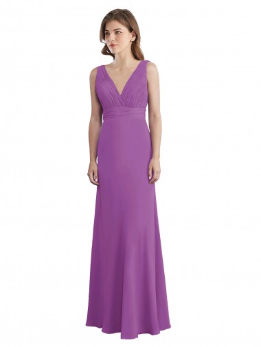 Shop V-Shaped Neckline Long Chiffon Bridesmaid Dress with Cascading Ruffles Back Ottawa