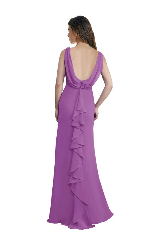 Shop V-Shaped Neckline Long Chiffon Bridesmaid Dress with Cascading Ruffles Back Ottawa