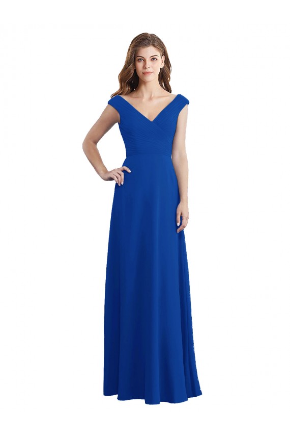Shop Draped Shoulder V-Neck Long Chiffon Bridesmaid Dress Ottawa
