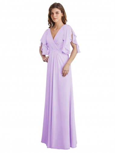 Shop A-Line Draped Chiffon Bridesmaid Dress with V-Neck and Split Sleeves Ottawa
