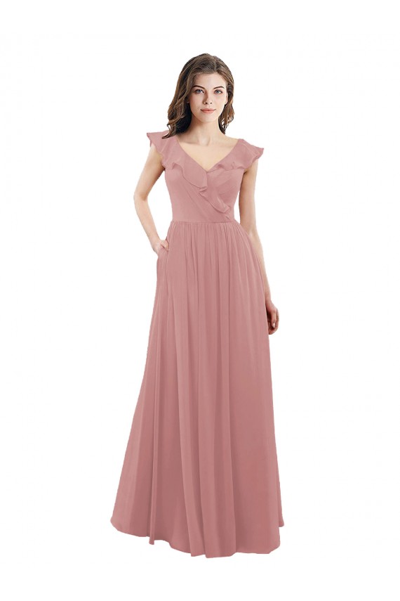 Shop Chiffon A-Line Bridesmaid Dress with V-Neck Wrap Bodice Ottawa