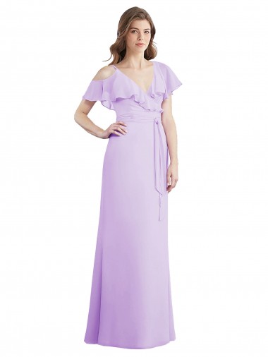 Shop Ruffled Neckline Cold Shoulder Long Chiffon Bridesmaid Dress Ottawa