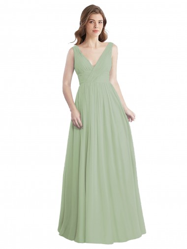 Shop V-Neck A-Line Long Chiffon Bridesmaid Dress with Draped Bodice Ottawa