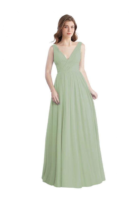 Shop V-Neck A-Line Long Chiffon Bridesmaid Dress with Draped Bodice Ottawa