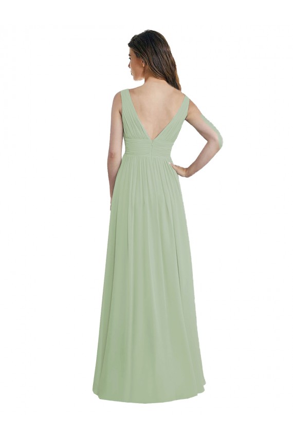 Shop V-Neck A-Line Long Chiffon Bridesmaid Dress with Draped Bodice Ottawa