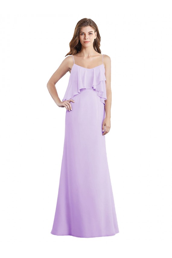 Shop Scoop Neck Long Chiffon Bridesmaid Dress with Cross Over Neckline Flounce Ottawa