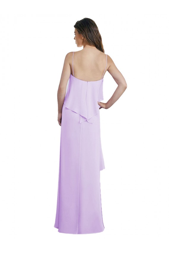 Shop Scoop Neck Long Chiffon Bridesmaid Dress with Cross Over Neckline Flounce Ottawa