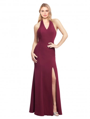 Shop Chiffon Mermaid Bridesmaid Dress with Back Tie Halter Straps and Side Slit Ottawa