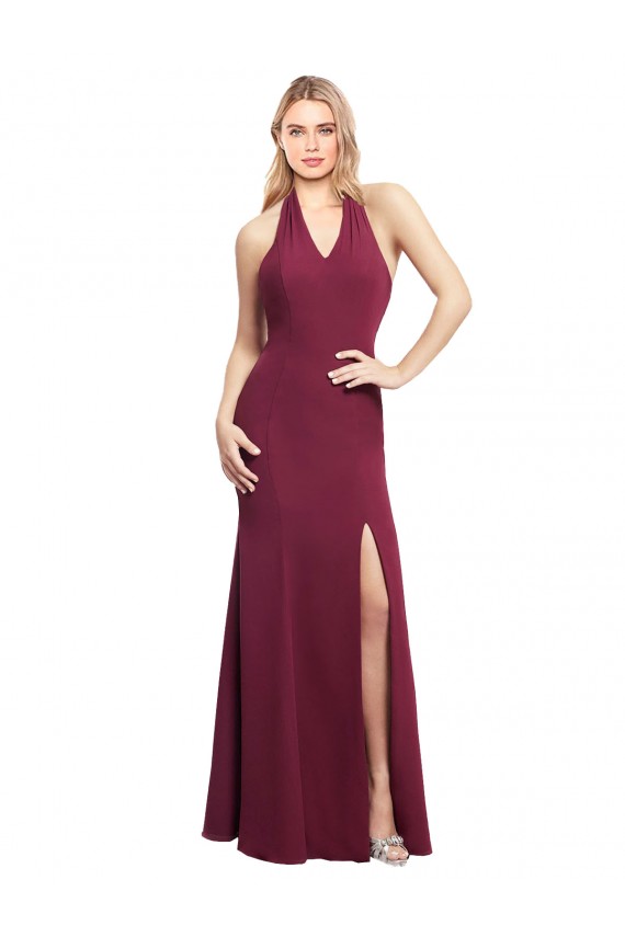 Shop Chiffon Mermaid Bridesmaid Dress with Back Tie Halter Straps and Side Slit Ottawa
