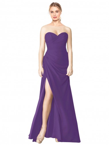 Shop Strapless Chiffon Bridesmaid Dress with Pleated Wrap Bodice and Side Slit Ottawa