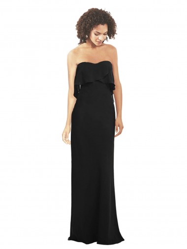 Shop Strapless Chiffon Bridesmaid Dress with cascading Flounce Crop Top Bodice Ottawa