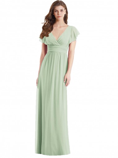 Shop Flutter Sleeves Draped Wrap V-Neck Chiffon Bridesmaid Dress Ottawa