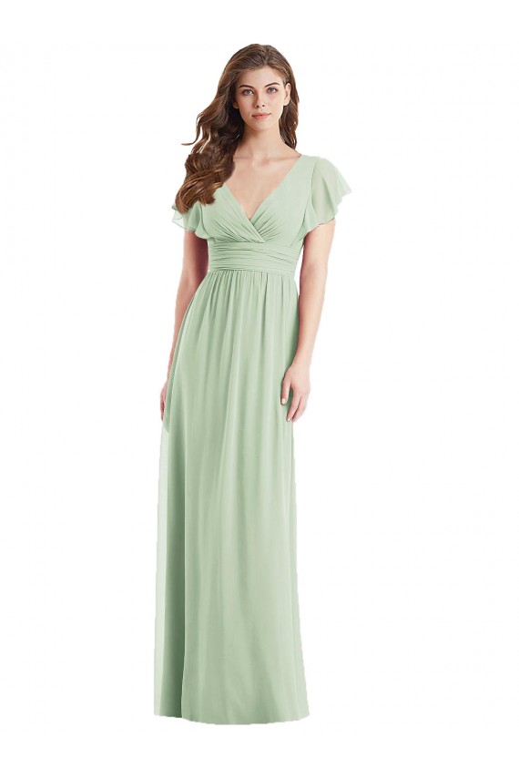 Shop Flutter Sleeves Draped Wrap V-Neck Chiffon Bridesmaid Dress Ottawa
