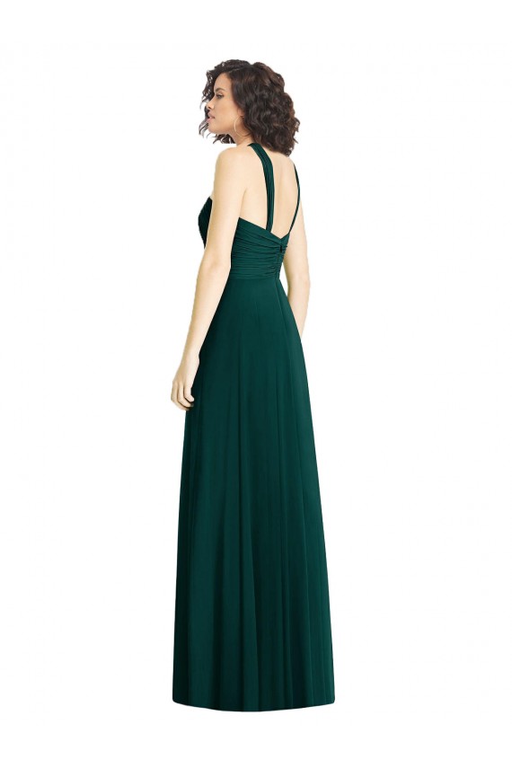 Shop Draped Halter Neck Long Chiffon Bridesmaid Dress with Low Back Ottawa