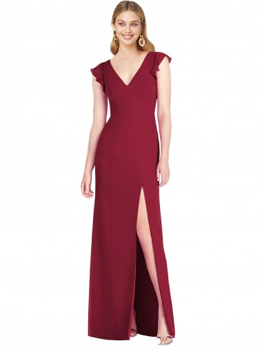 Shop Ruffled Sleeves Mermaid Chiffon Bridesmaid Dress with Front Slit Ottawa