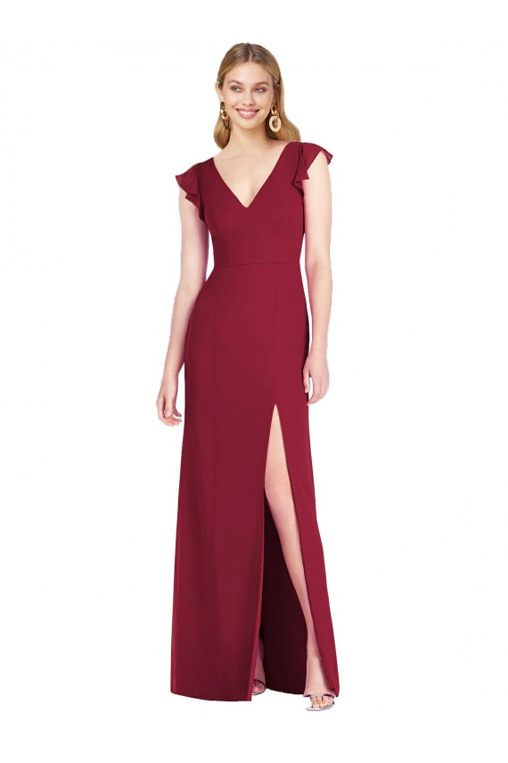 Shop Ruffled Sleeves Mermaid Chiffon Bridesmaid Dress with Front Slit Ottawa