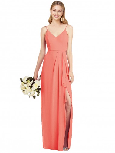 Shop Spaghetti Strap Draped Skirt Chiffon Bridesmaid Dress with Front Slit Ottawa
