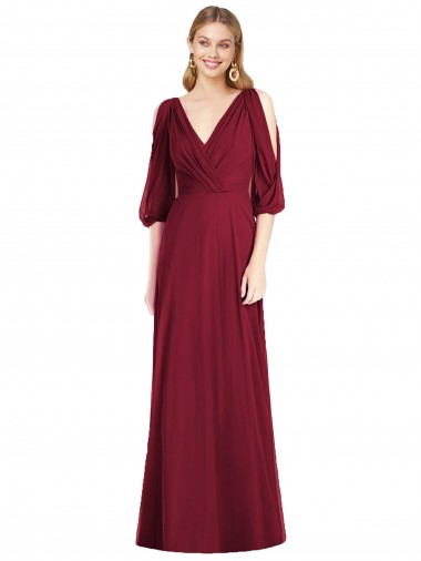 Shop Draped V-Neck Bell Sleeves V-Back Chiffon Bridesmaid Dress Ottawa