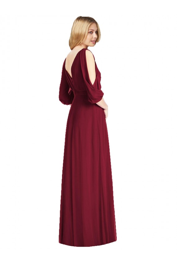 Shop Draped V-Neck Bell Sleeves V-Back Chiffon Bridesmaid Dress Ottawa