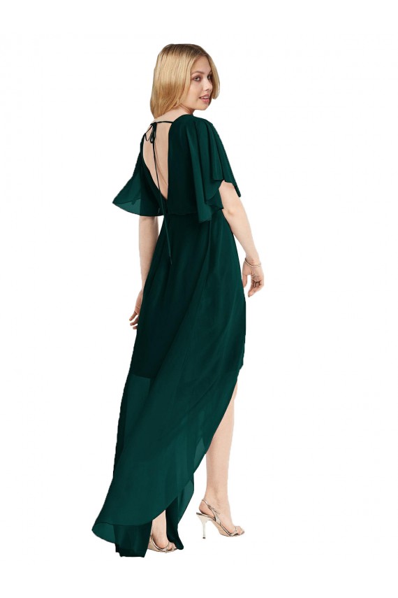 Shop Plunging V Back Flutter Sleeves Cocktail Length Chiffon Bridesmaid Dress Ottawa
