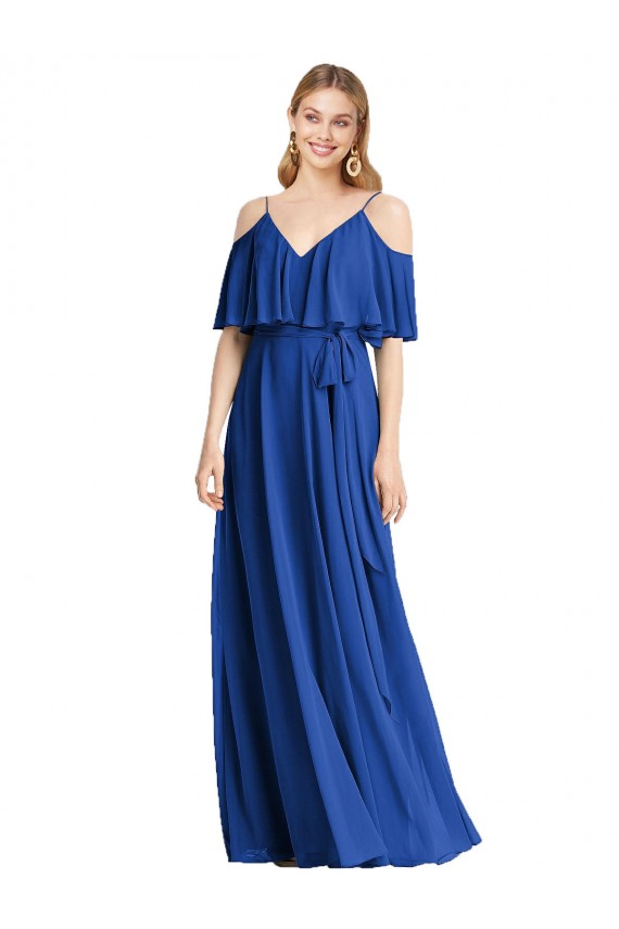 Shop Spaghetti Straps V-Neck Chiffon Bridesmaid Dress with Sash Tie Ottawa