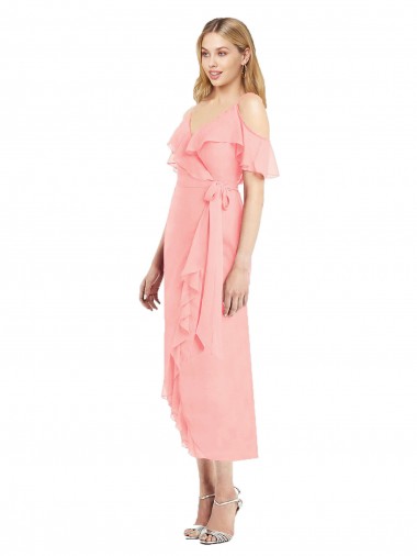 Shop Cocktail Wrap Chiffon Bridesmaid Dress with Fluttering Ruffles Ottawa