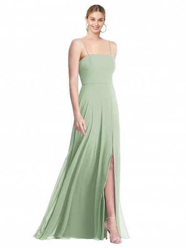 Shop Sleek Spaghetti Straps Low Back Square Neck Maxi Formal Chiffon Bridesmaid Dress Ottawa