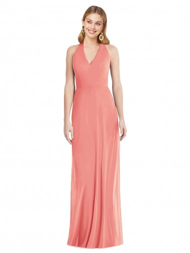 Shop V-Neck Halter Chiffon Maxi Formal Bridesmaid Dress Open Back Ottawa