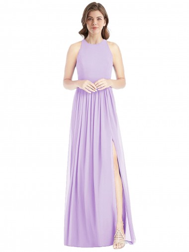 Shop Shirred Skirt Jewel Neck Halter Chiffon Bridesmaid Dress with Front Slit Ottawa