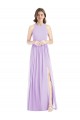 Shop Shirred Skirt Jewel Neck Halter Chiffon Bridesmaid Dress with Front Slit Ottawa