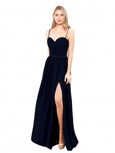 Shop Draped A-Line Chiffon Formal Bridesmaid Dress with Spaghetti Straps and High Slit Ottawa