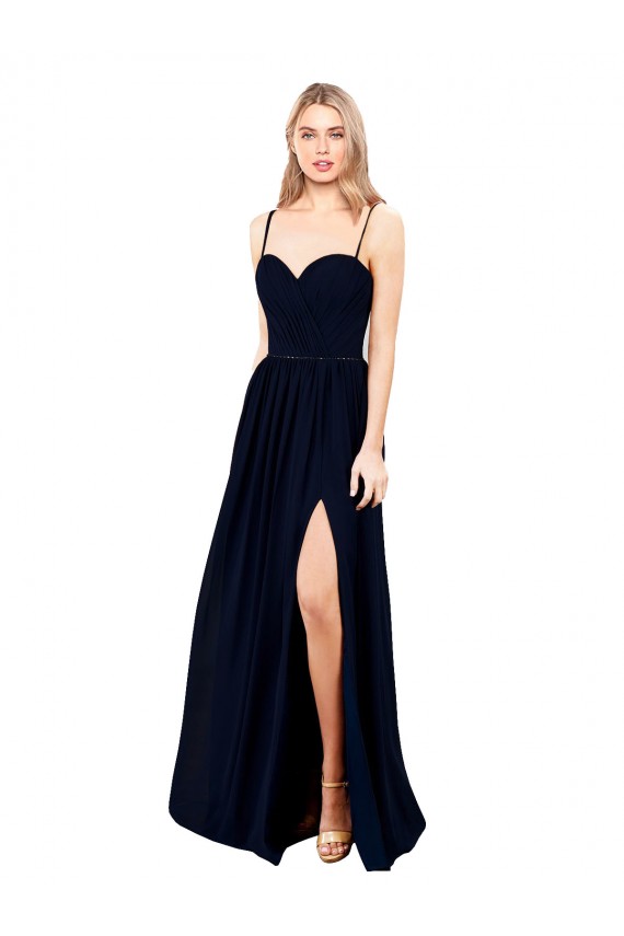Shop Draped A-Line Chiffon Formal Bridesmaid Dress with Spaghetti Straps and High Slit Ottawa