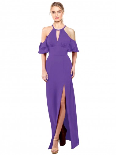 Shop Slim A-Line Chiffon Bridesmaid Dress with Off The Shoulder Ruffle Sleeves Ottawa