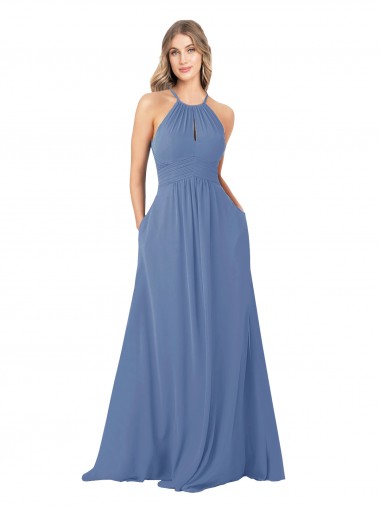 Shop Draped High Neck Keyhole Back Bridesmaid Dress with Front Slit Ottawa