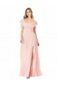 Shop Flutter Cap Sleeves Square Neck Ruffle Chiffon Bridesmaid Dress with Pockets Ottawa