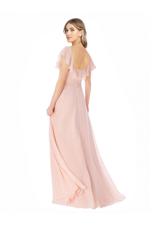 Shop Flutter Cap Sleeves Square Neck Ruffle Chiffon Bridesmaid Dress with Pockets Ottawa