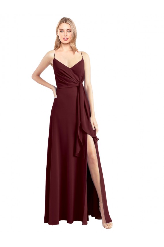 Shop Spaghetti Straps V-Neck Long Chiffon Bridesmaid Dress with Side Slit Ottawa