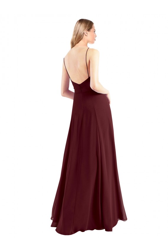 Shop Spaghetti Straps V-Neck Long Chiffon Bridesmaid Dress with Side Slit Ottawa