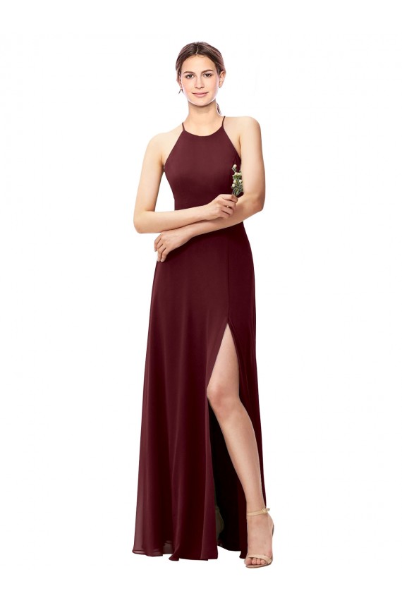 Shop Slim Long High Halter Neck Chiffon Bridesmaid Dress with High Side Slit Ottawa