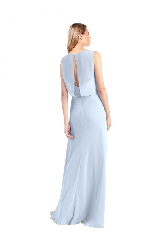 Shop Illusion Boat Neck Long Full Length Chiffon Bridesmaid Dress with Keyhole Back Ottawa