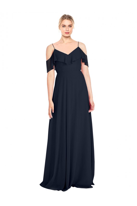 Shop Draped Sleeves Flounce Neckline Long Chiffon Bridesmaid Dress with Spaghetti Straps Ottawa