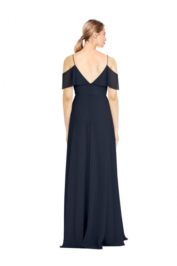Shop Draped Sleeves Flounce Neckline Long Chiffon Bridesmaid Dress with Spaghetti Straps Ottawa