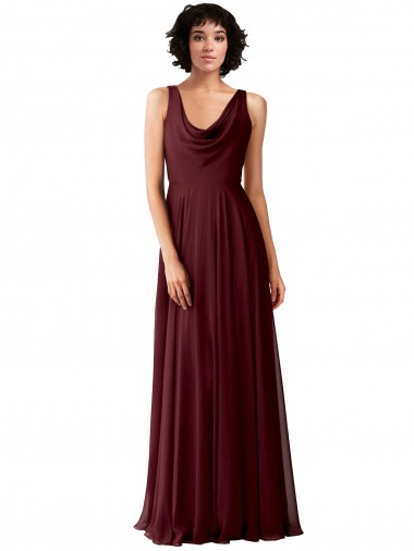 Shop Draped Cowl Neck Long Chiffon Bridesmaid Dress with Wide Straps Ottawa