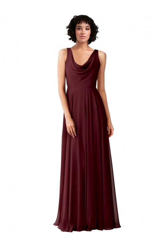 Shop Draped Cowl Neck Long Chiffon Bridesmaid Dress with Wide Straps Ottawa