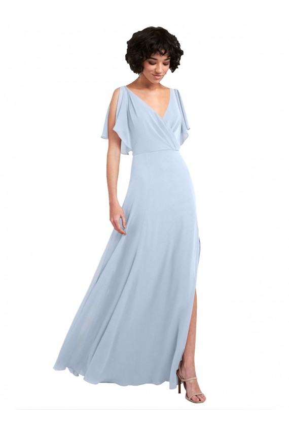 Shop Split Flutter Sleeves V-Neck Chiffon Bridesmaid Dress with Open V-Back Ottawa