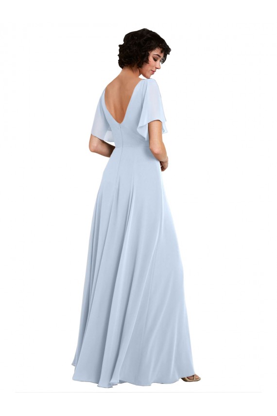 Shop Split Flutter Sleeves V-Neck Chiffon Bridesmaid Dress with Open V-Back Ottawa