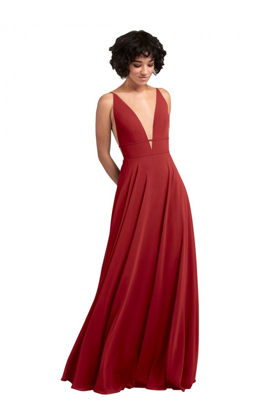 Shop Fitted Plunging Deep V-Neck Long Chiffon Bridesmaid Dress with V-Back Ottawa