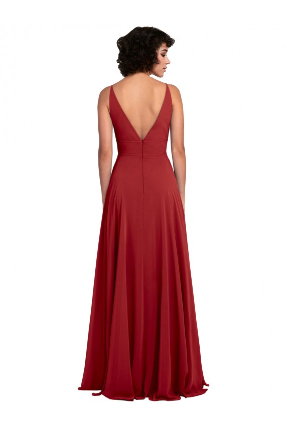 Shop Fitted Plunging Deep V-Neck Long Chiffon Bridesmaid Dress with V-Back Ottawa
